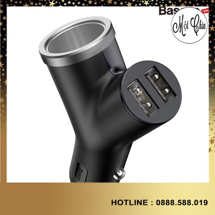 Bộ tẩu sạc mở rộng 3 trong 1 dùng cho xe hơi Baseus Y Type Dual USB (40W, 3.4A Fast Charge, Intelligent Car charger)