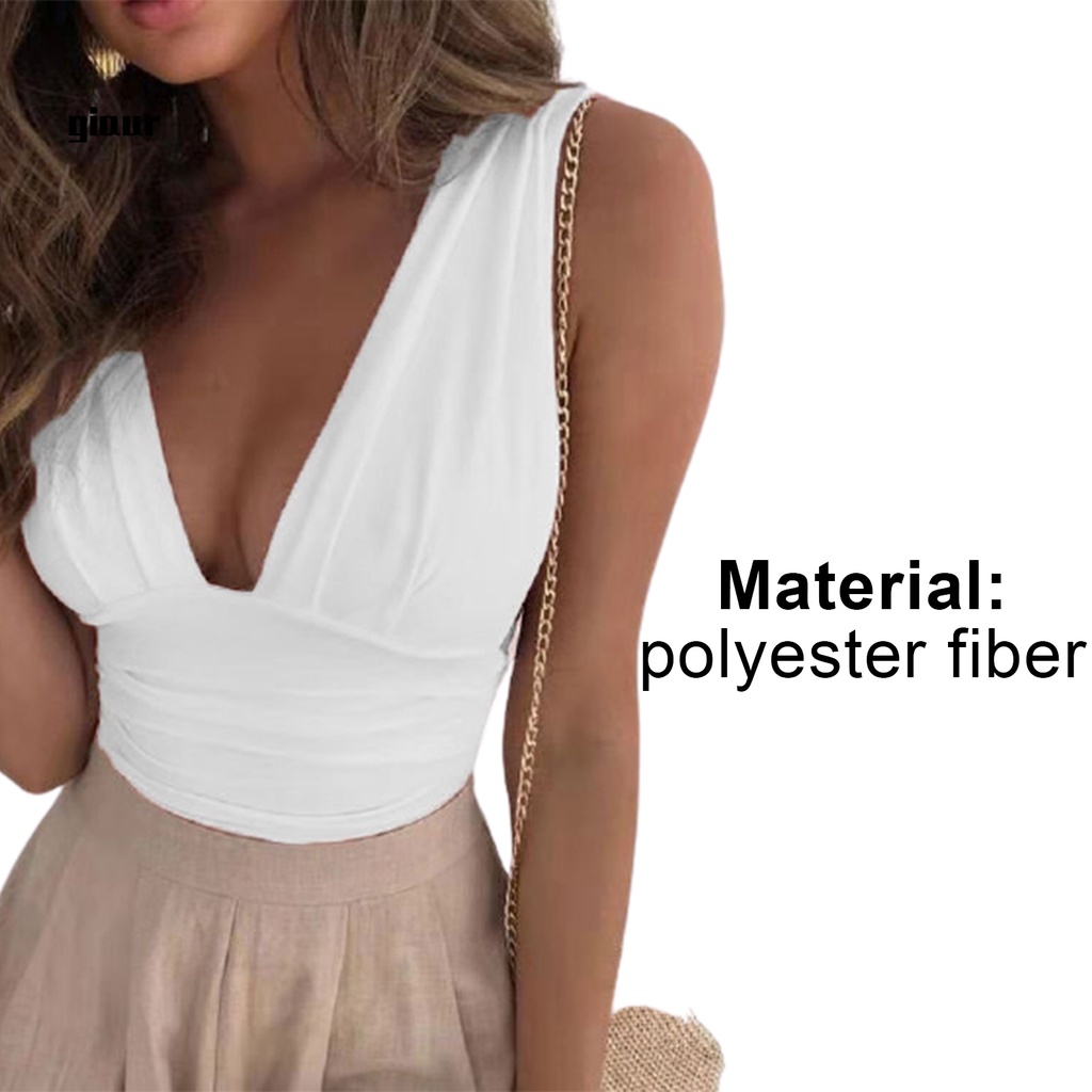 Áo croptop cổ chữ V khoét sâu không tay thời trang mùa hè cho nữ