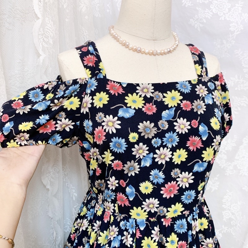 Đầm voan Nhật Earth Music & Ecology bẹt vai in hoa 🌸🌺