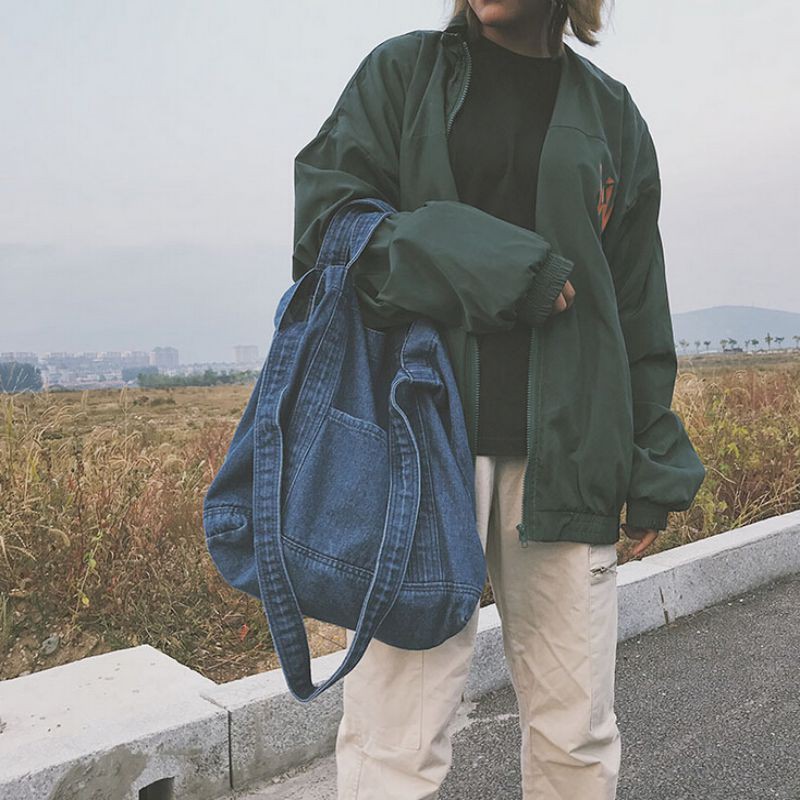 Túi xách denim ngăn rộng phong cách Hàn Quốc cho nữ