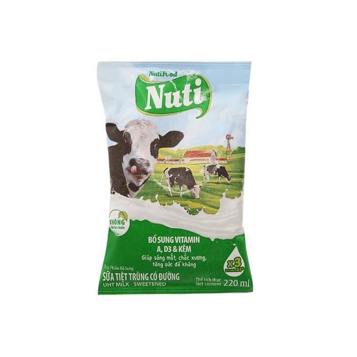 Thùng sữa tươi Nuti NutiFood 40 bịch x 220ml --- có đường