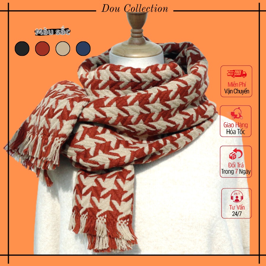 [NowShip2h] Khăn choàng cổ len (Khăn cashmere) Unisex họa tiết caro giữ ấm mùa đông - 60x195cm - PJN.ARC - Mã LN013