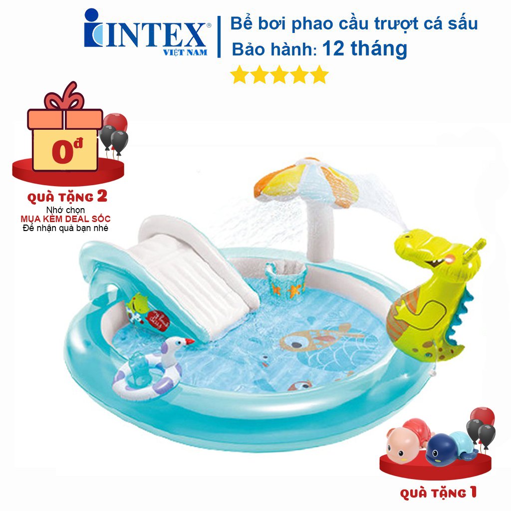 Bể bơi phao cho bé Intex 57165, bể bơi cầu trượt phun nước mini trong nhà, chính hãng bảo hành 12 tháng