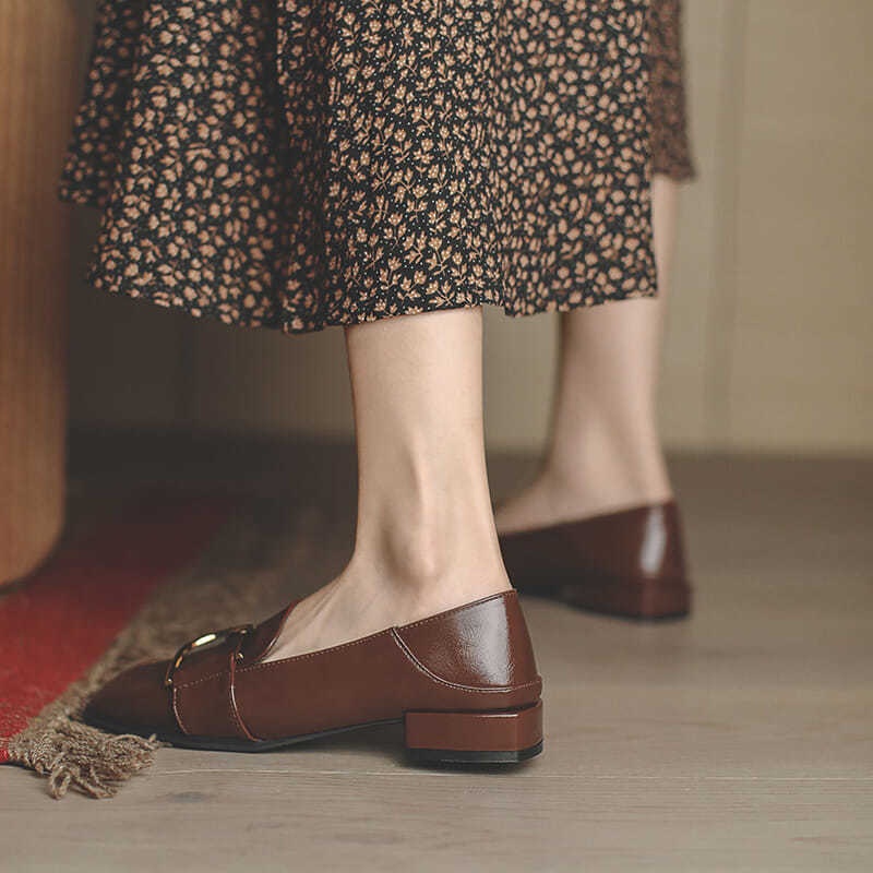 Giày lười bằng da đế dày phong cách cổ điển Anh quốc cho nữ
