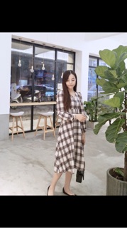 [CO SAN MAU NAU S] Đầm caro form dài phong cách ulzzang