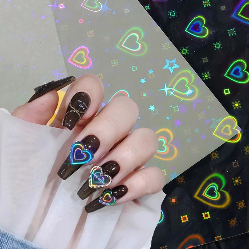 [Hàng mới về] Miếng dán móng tay hình trái tim màu sắc rực rỡ 3D