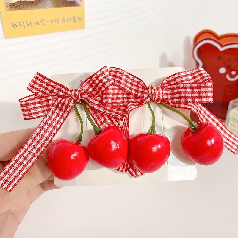 1 Cặp Kẹp Tóc Tua Rua Hình Quả cherry / Dâu Tây Dễ Thương Thời Trang Mùa Hè Cho Bé Gái