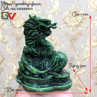 Tượng đá trang trí con Rồng Thanh Long Phong Thủy trang trí bàn làm việc - Màu xanh lục bích - Chiều cao 11cm