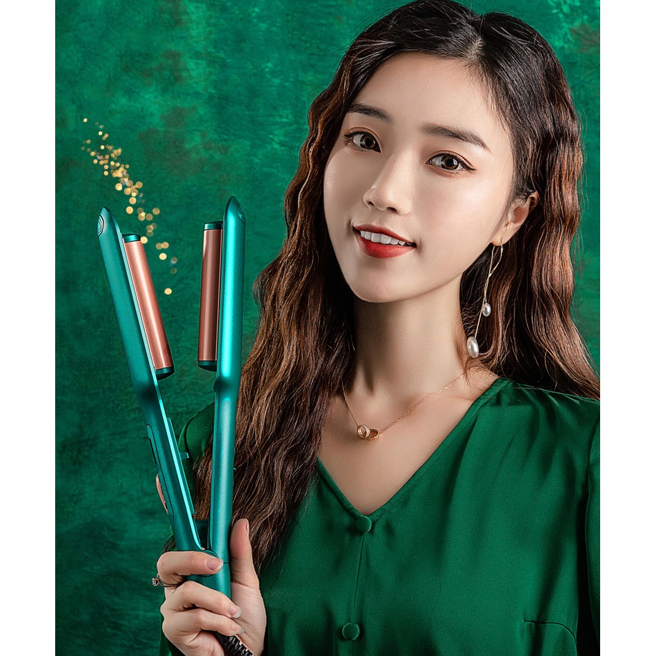 Máy làm tóc uốn xoăn sóng nước AKIO 2 trục màn LCD hiện nhiệt tùy chỉnh công nghệ gốm sứ bảo vệ tóc