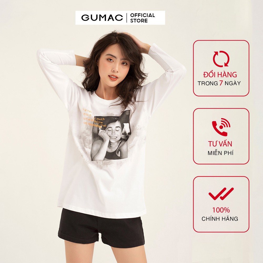 [Mã WABRGM11 giảm 10% đơn 250K] Áo thun nữ phom rộng tay dài in loang GUMAC thiết kế basic ATB1123