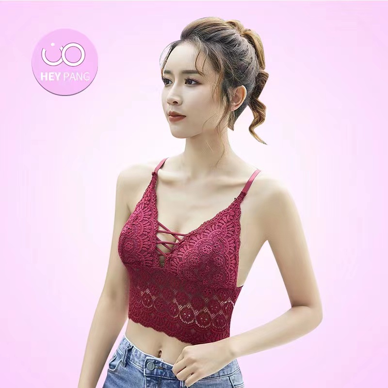 Áo croptop ren nữ bra ngực chữ V phối lưới chéo lưng sexy mẫu mới 2022 HEYPANG VN036