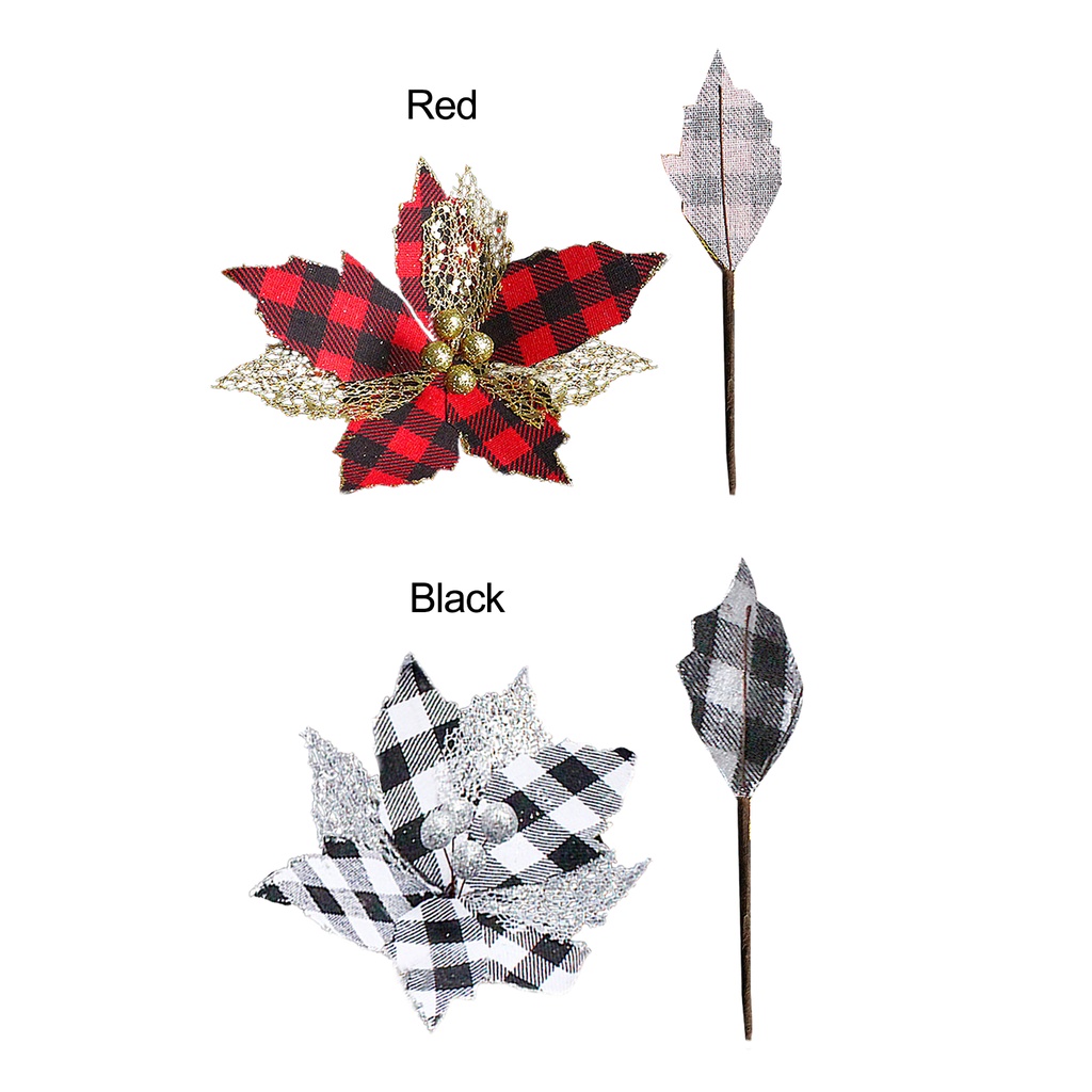 Bông hoa nhân tạo màu đen/màu đỏ họa tiết sọc caro dùng để trang trí cây thông dịp Giáng Sinh/Valentine