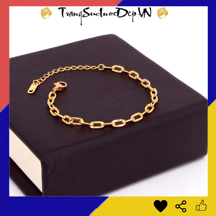 Lắc tay nữ kiểu xich chạm móc máy mạ vàng sáng đẹp, bền màu, sang trọng, quý phái