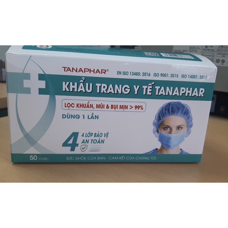 Khẩu trang y tế Tana 4 lớp hộp 50 cái màu xanh