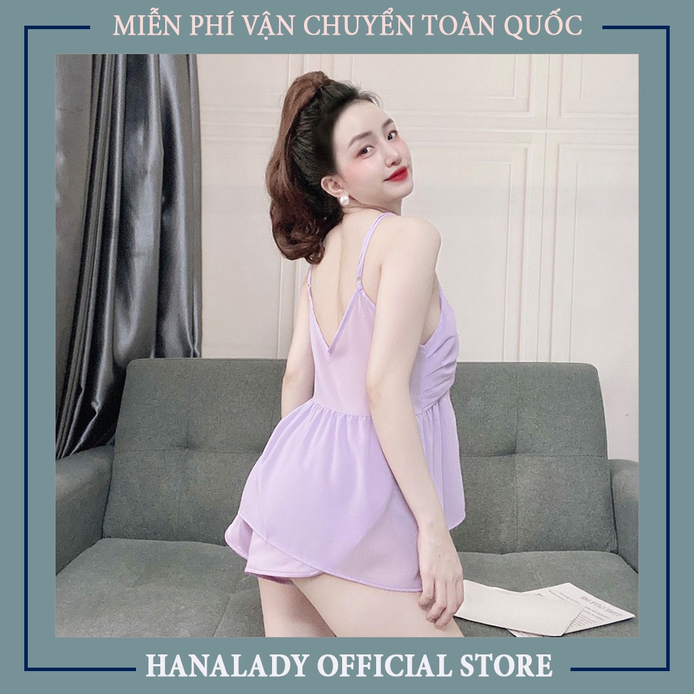 Pyjama bộ ngủ nữ 2 dây lụa satin nhiều màu áo hai dây kèm quần đùi HanaLadyStore V478