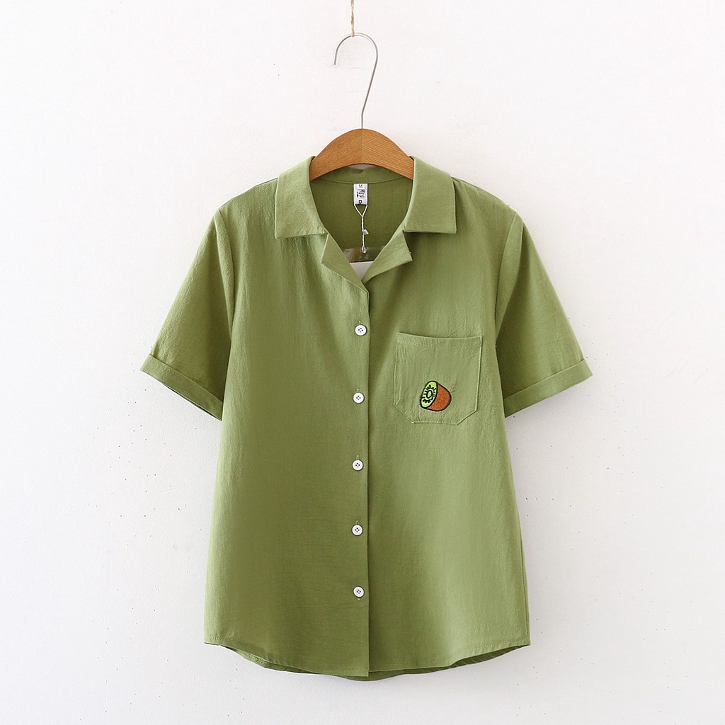 Áo sơ mi tay ngắn họa tiết trái cây đáng yêu trẻ trung cho nữ | BigBuy360 - bigbuy360.vn