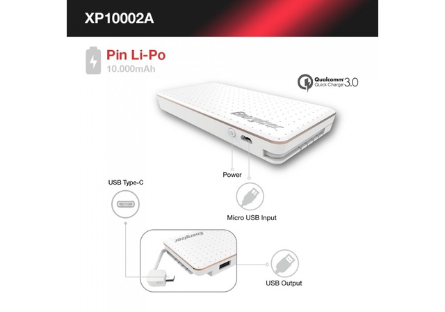 Pin sạc dự phòng Energizer 10,000mAh Quick Charge 3.0 - XP10002CQ tích hợp cáp USB-C
