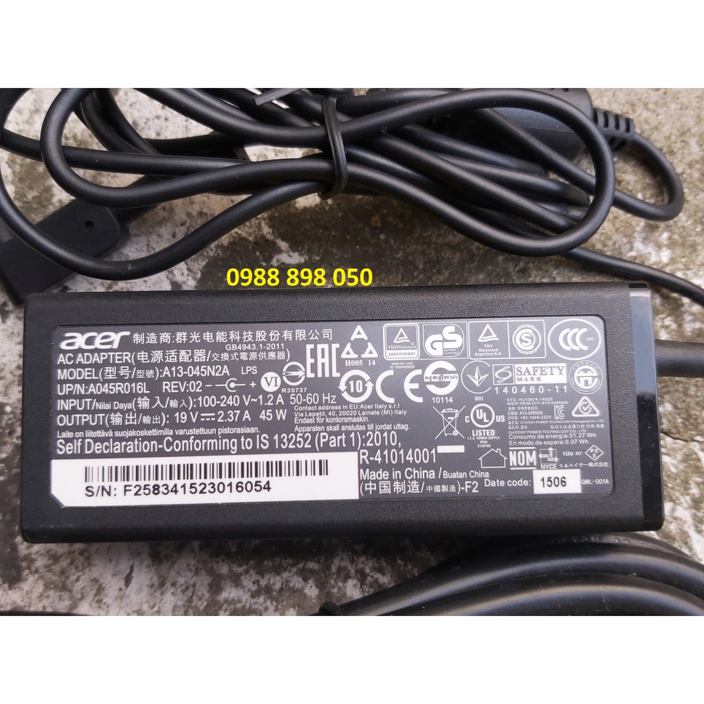 Sạc laptop acer 19v 2.37a chân nhỏ 3.0mm bản gốc
