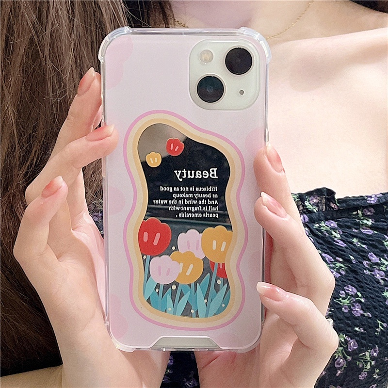 Ốp lưng iphone Ốp Điện Thoại Tráng Gương Họa Tiết Hoa Tulip Cho iPhone13Promax 14pro 6/6splus/7/7plus/8/8plus/x/xr/xs/11/14pro/13/pro/max/plus/promax Dinuo case