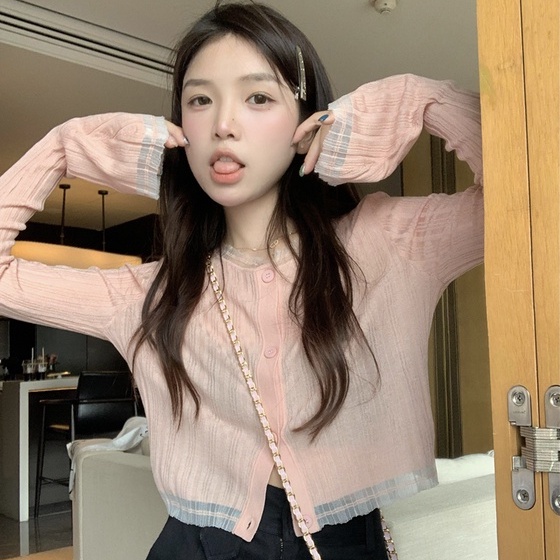 Áo khoác cardigan ZHELIHANGFEI dệt kim dài tay chống nắng eo cao thời trang cho nữ