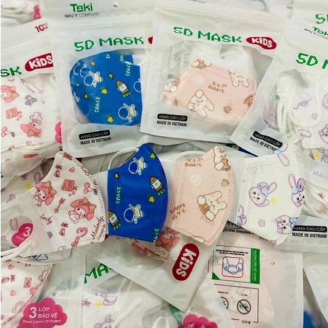 Túi 10 chiếc Khẩu Trang Trẻ Em 5D Mask | Vải Lụa mềm mịn - Cho bé 0-4 tuổi