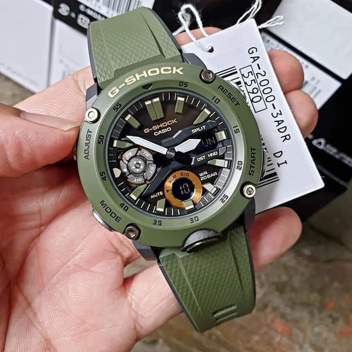 Đồng hồ nam Casio G -Shock GA-2000-3ADR Chính hãng - Màu quân đội - Chống nước 200m