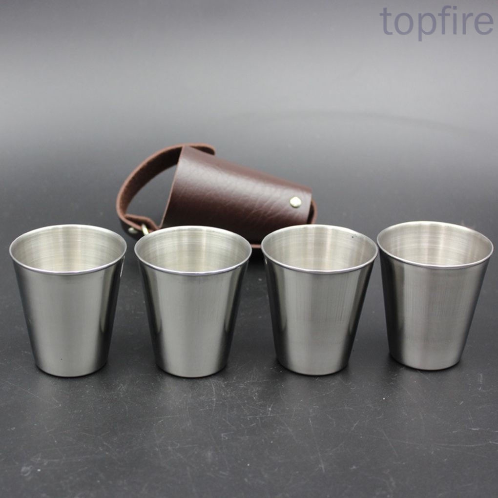 Bộ 4 ly uống rượu bằng thép không gỉ 70ml có móc khóa tiện dụng