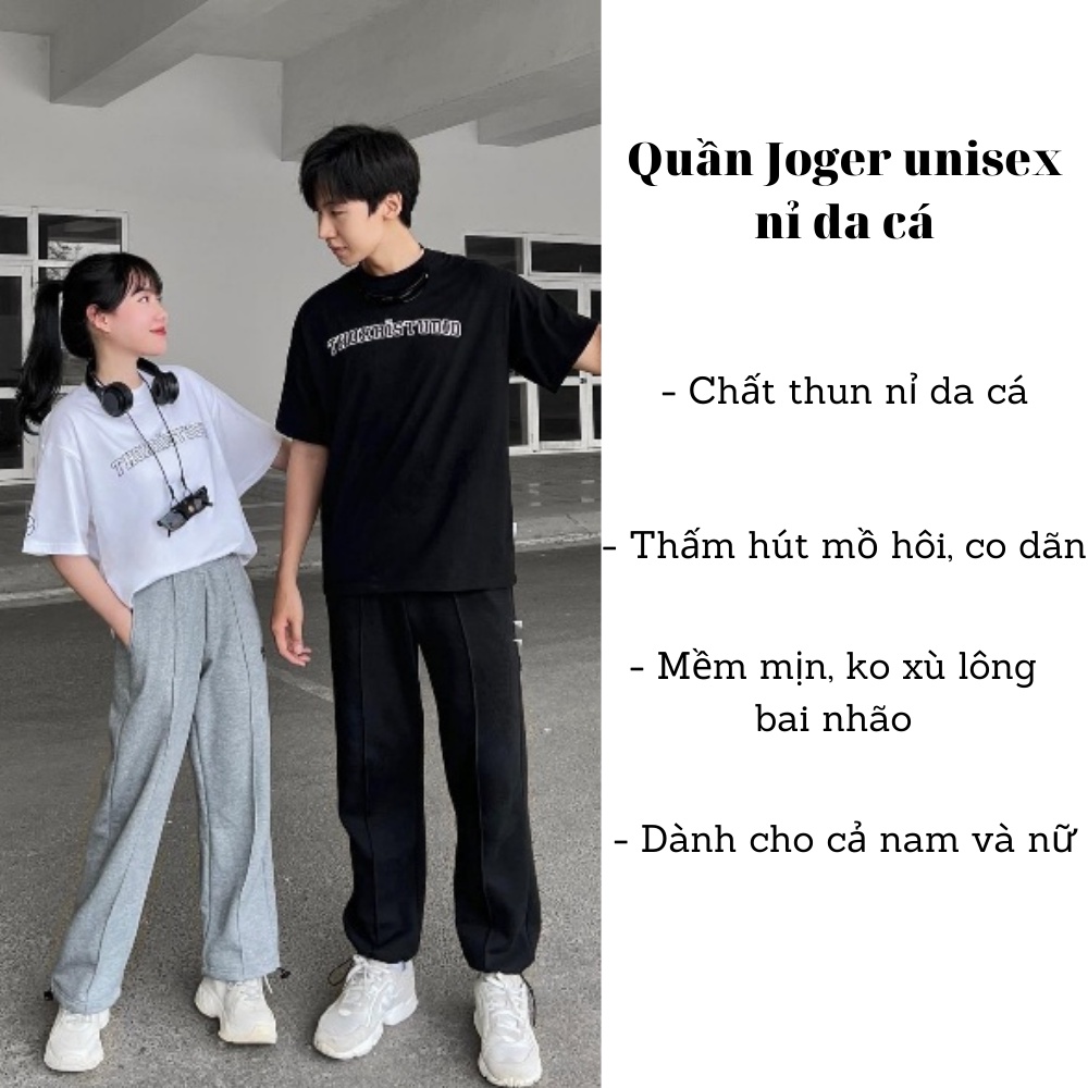 Quần jogger nam nữ unisex thể thao ZUTEE Quần nỉ da cá ống rộng dây rút bo chun