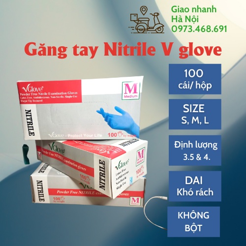 Găng tay y tế KHÔNG BỘT NITRILE VGLOVE  định lượng 3.5, 4.