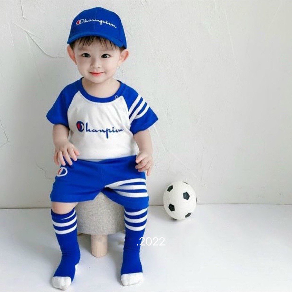 Bộ cộc tay bé trai, set 3ct bộ cotton Championn phối tay bkèm mũ cho bé-Bm_babyshop68