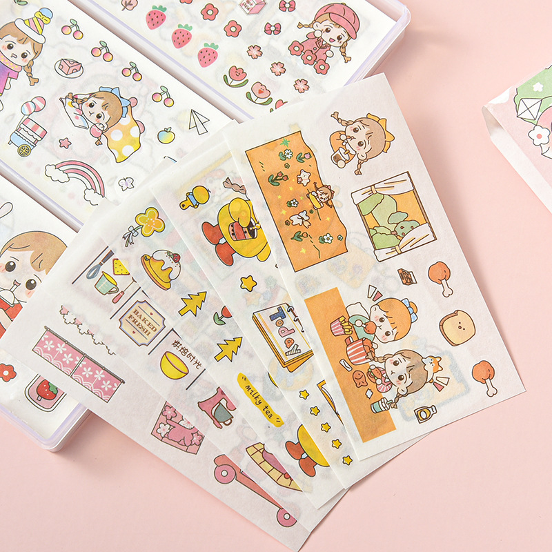 100Sheets/box Cute Cartoon Girl Stickers Decorative Scrapbooking DIY Note Paper Sticker Flakes Stationary