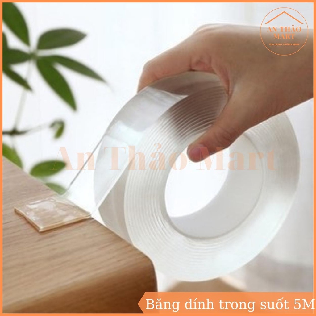 Cuộn 5 Mét Băng Dính 2 Mặt Trong Suốt Rộng 3cm, Băng Keo Nano Siêu Dính Dán Mọi Bề Mặt