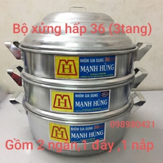Bộ xửng hấp nhôm Mạnh Hùng 3 tầng size 36 ,bộ xửng hấp bánh 3 tầng ,xửng hấp bánh bao,rau,hải sản