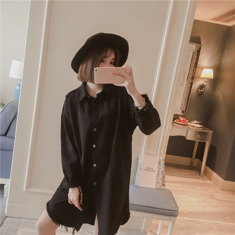 Spring and autumn Korean women's fashion casual all-match mid-length trench coat Harajuku trendy plus size denim jacket