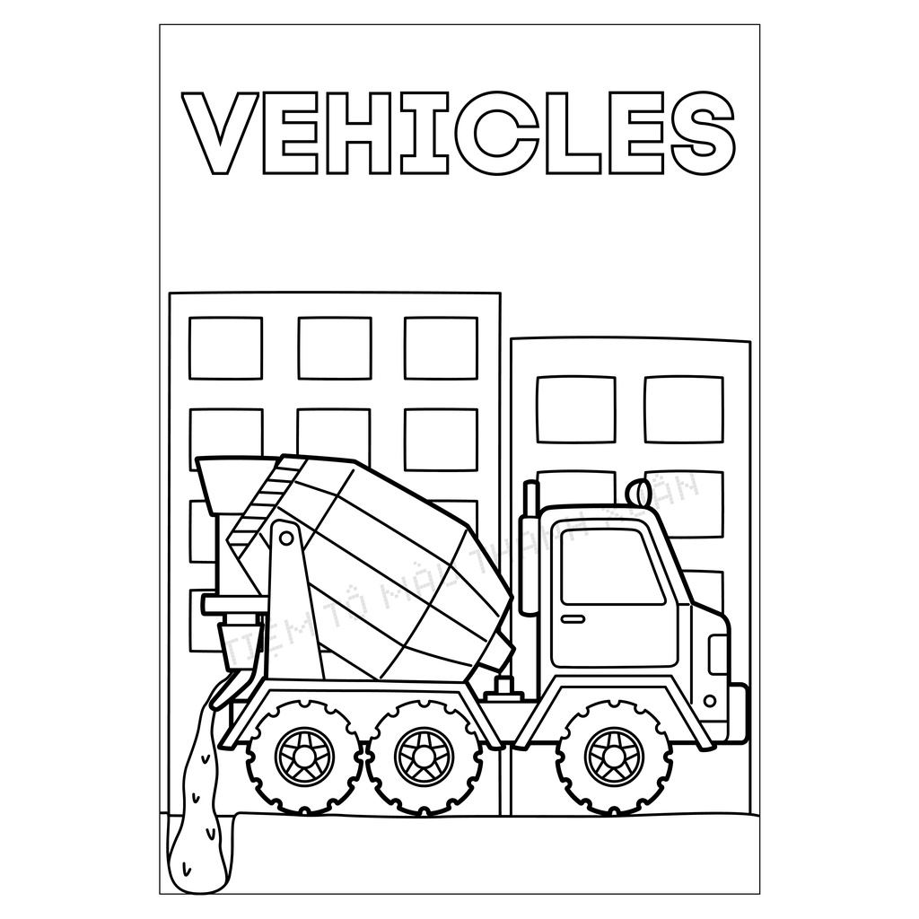 Set 30 Tờ Tranh Tô Màu Các Loại Xe Có Từ Tiếng Anh Cho Bé Size A5 Màu Sáp, Màu Chì - Tiệm Tô Màu Thanh Xuân