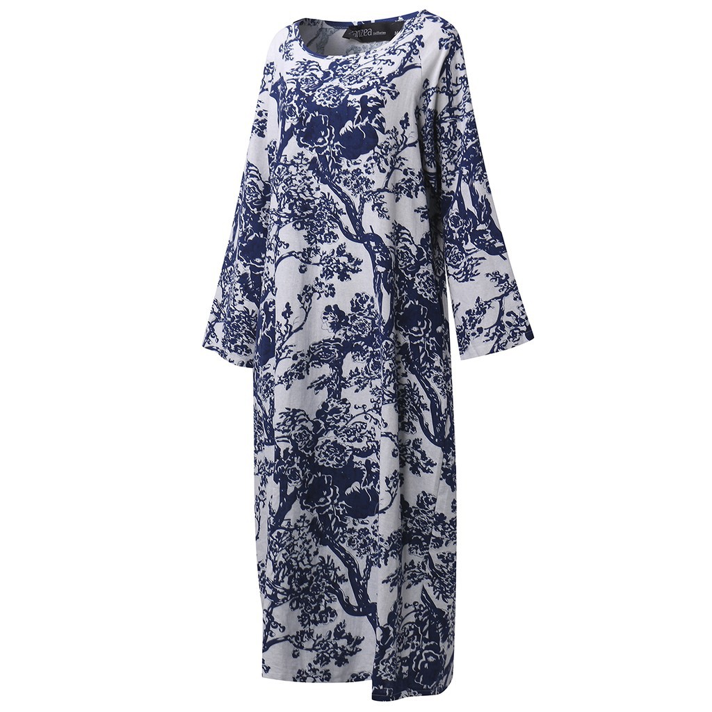 Đầm Maxi Nữ Dài Tay Cổ Tròn Form Dài Rộng Thời Trang Hàn | BigBuy360 - bigbuy360.vn