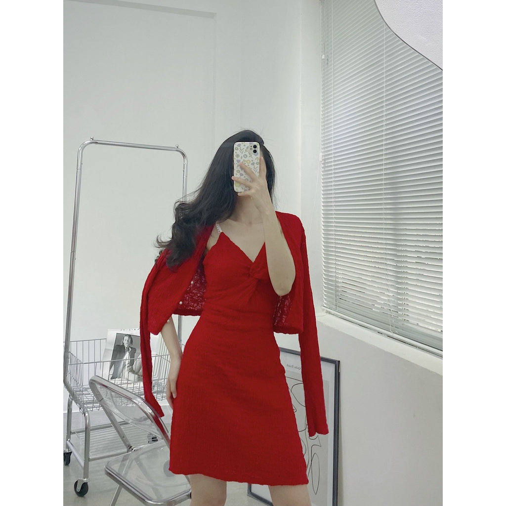 Váy 2 Dây, Váy Đỏ Mặc Tết, Có kèm Áo Khoác Ngoài Sang Chảnh, Hàng Đẹp, Phom Dưới 55kg- Đi Chơi, Đi Tiệc Đều Đẹp | BigBuy360 - bigbuy360.vn