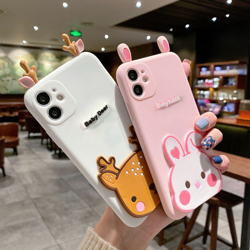 Compatible For Samsung Galaxy A05S A05 A24 M14 A04S A04e A13 A33 A53 A73 A03 M54 S8 S9 S10 Plus S20 S21 FE Note 8 9 20 Note 10 Plus Phim hoạt hình Gấu và Thỏ Tai nghe vui tai Bao đựng điện thoại