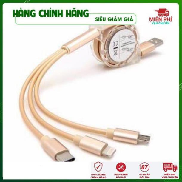 Cáp Sạc 💖FREESHIP💖 Giảm 5K Khi Nhập Mã [DUCBKM5K] Cáp sạc 3 đầu dây rút đa năng