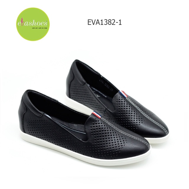 Giày Slipon Đế Độn Da Tổng Hợp 3cm Evashoes - Eva1382-1 (Màu Đen, Trắng)