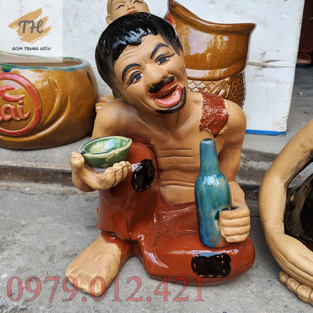 Tượng gốm Bát Tràng Chí Phèo - Thị Nở - cỡ lớn cao 31cm