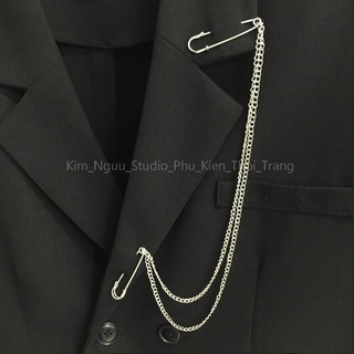 Phụ kiện ghim dài cài áo Blazer, sơ mi, ghim cài kim loại gắn xích dài, Kim Ngưu Studio