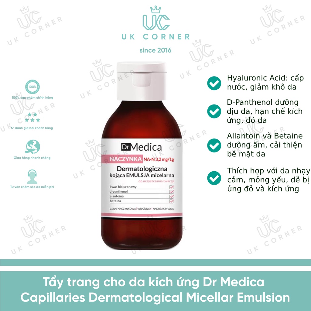 Tẩy trang cho da kích ứng Dr Medica Capillaries Dermatological Micellar Emulsion