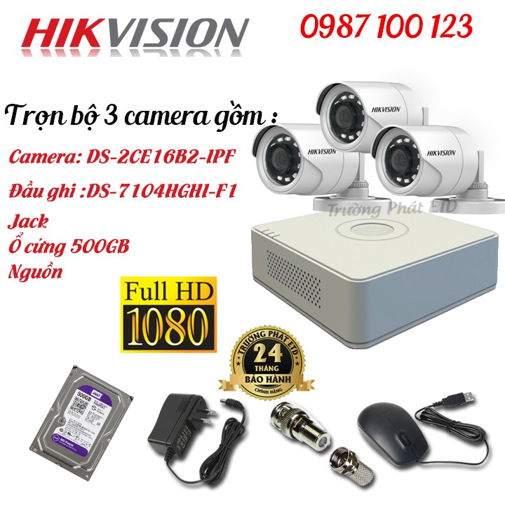 Trọn Bộ (2-8) Camera 2MP HIKVISION Vỏ Nhựa DS-2CE16B2-IPF, Hồng Ngoại 20m, Đầy Đủ Phụ Kiện - Hàng Chính Hãng