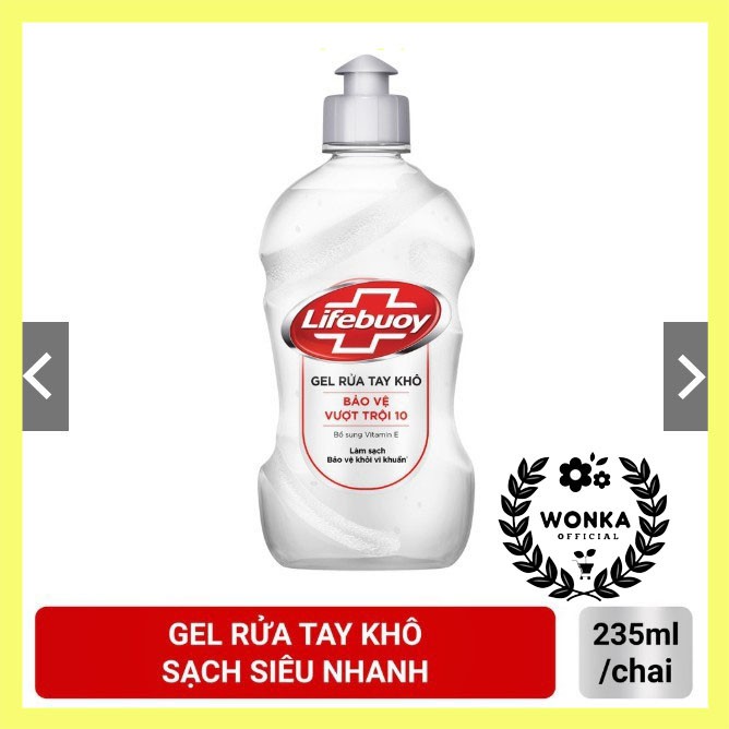 Gel rửa tay khô sạch siêu nhanh Lifebuoy Bảo Vệ Vượt Trội 10 (Chai nắp bạc 235ml)