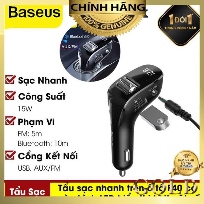 Tẩu Sạc Nhanh Trên Ô Tô F40 Tích Hợp 2 Cổng USB, Hỗ Trợ Kết Nối Kép AUX/FM, Có Màn Hình LED Hiển Thị Kĩ Thuật Số