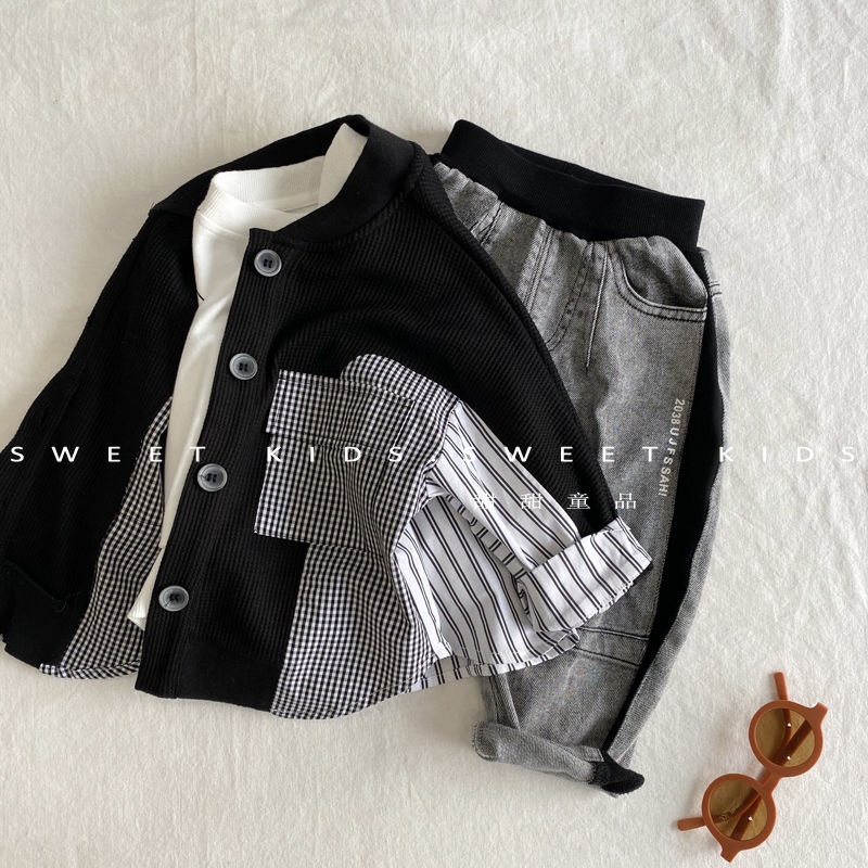 Bộ Áo Sơ Mi Màu Trơn + Quần Jeans Thời Trang Hàn Quốc 2022 Cho Bé Trai