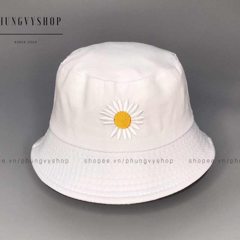 Nón bucket nam nữ, nón vành thêu hoa cúc thiếu cánh unisex