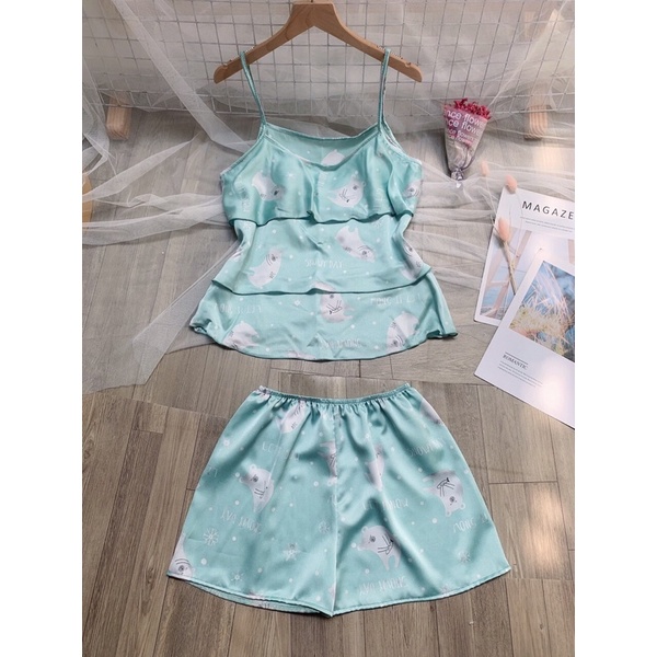 Đồ bộ hai dây lụa satin mặc nhà mát