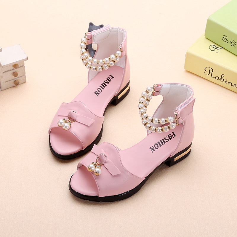 Giày Sandal Đế Mềm Đính Ngọc Trai Phong Cách Hàn Quốc Cho Bé Gái